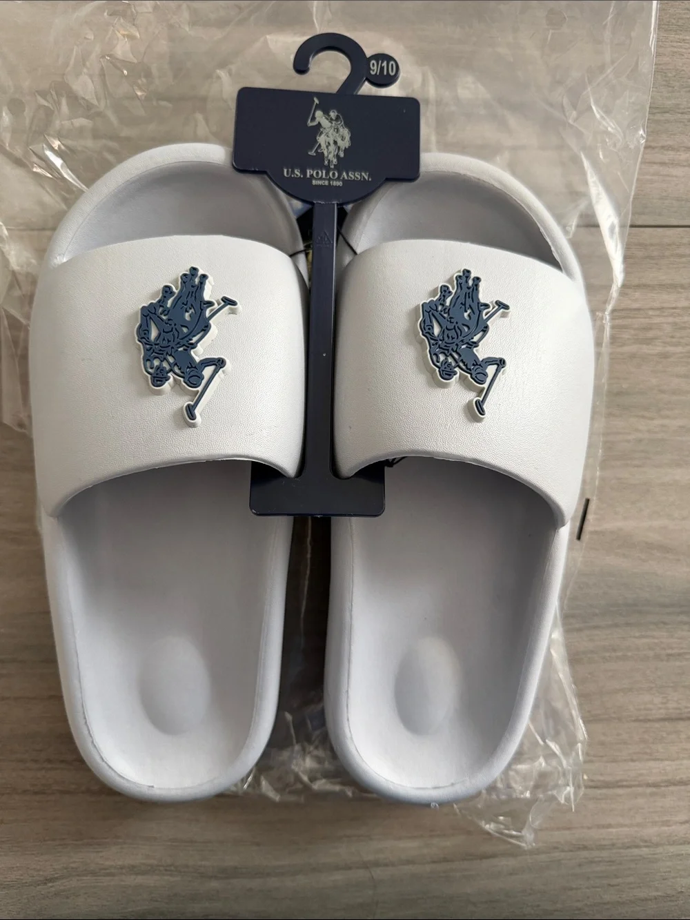 U.S. Polo Assn. White Slide Sandals with Navy Logo